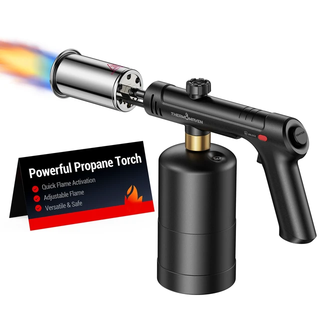 Main image of Propane Torch Gun, One-Touch Max Fire Flame Thrower, Black Safety Lock, Adjustable Flame for Charcoal Lighting, Grilling, Sous Vide, BBQ, and Kitchen Food Searing (Tank Not Included)