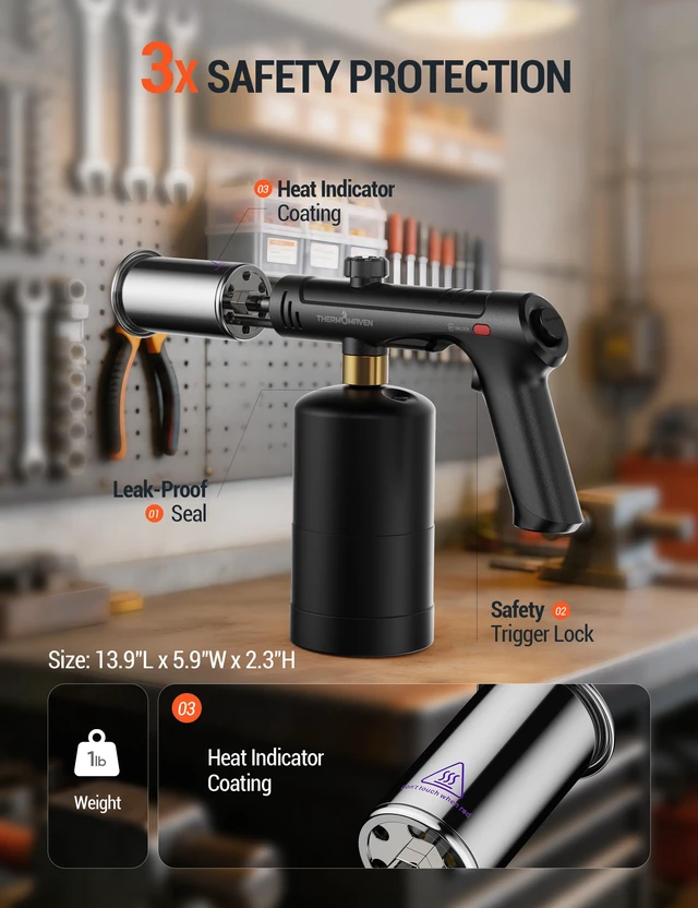 Alt view image 2 of 7 - Propane Torch Gun, One-Touch Max Fire Flame Thrower, Black Safety Lock, Adjustable Flame for Charcoal Lighting, Grilling, Sous Vide, BBQ, and Kitchen Food Searing (Tank Not Included)
