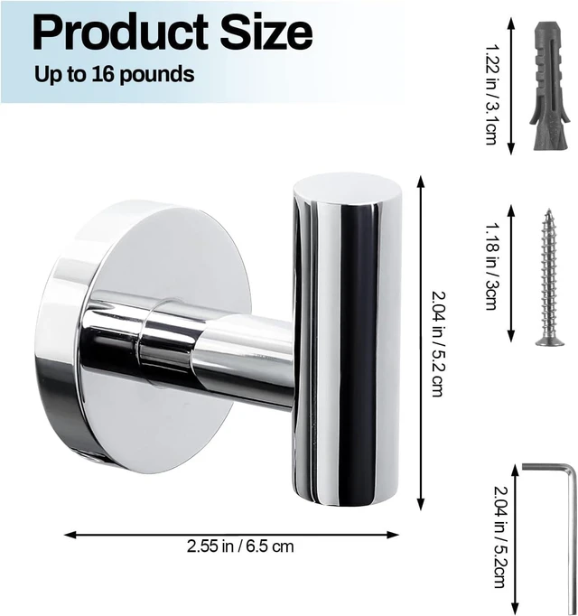 Alt view image 2 of 7 - Towel Hooks for Bathroom,6 Packs Wall Mount Towel Holder,Black Matte Wall Robe Hook,Stainless Steel Heavy Duty Door Hanger Towel Hook for Kitchen, Bedroom,Hotel,Pool,Coats
