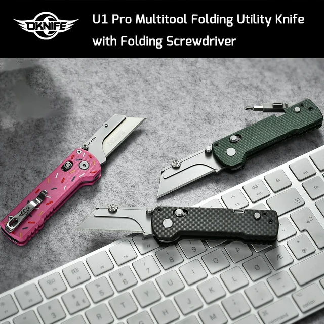 Alt view image 2 of 7 - U1 Pro Multitool Folding Utility Knife with Folding Screwdriver Quick Change Blade, Secure Rail Lock & Pocket Clip for Camping, Hiking and Everyday Carry (Carbon Fiber Black)