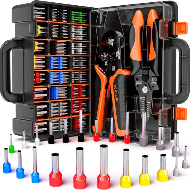 Main image of Ferrule Crimping Tool Kit, 24-8 AWG with 23 Sizes Wire Ferrules Insulated Ferrule Terminals (Tinned Copper, 8-20mm), Ratchet Square Crimper, for Cables, Car, PLC Panels & DIY Electronics