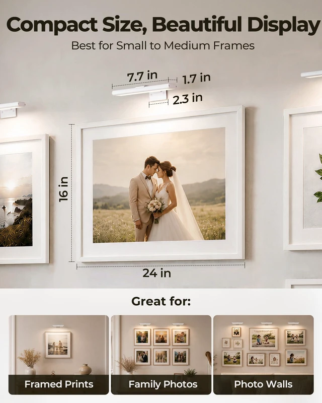 Alt view image 3 of 7 - Picture Light for Wall, Rechargeable 2400mAh Lights Wireless with IR Remote, 3 Color & Dimmable Magnetic 7.8'' LED Lights Display for Painting, Living Room, Gallery, Bedroom(White-3P)