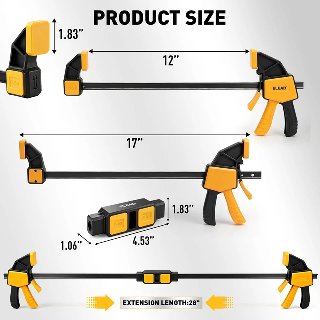 Alt view image 2 of 7 - 6-Pack 12 Inch Bar Clamps for Woodworking with 2-Piece Clamp Connector, 12" Quick-Release Wood Clamps with 150 LBS Load Limit, Trigger Clamp Set, One-Handed Clamps/Spreader for Woodworking