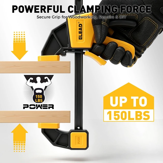 Alt view image 5 of 7 - 6-Pack 12 Inch Bar Clamps for Woodworking with 2-Piece Clamp Connector, 12" Quick-Release Wood Clamps with 150 LBS Load Limit, Trigger Clamp Set, One-Handed Clamps/Spreader for Woodworking