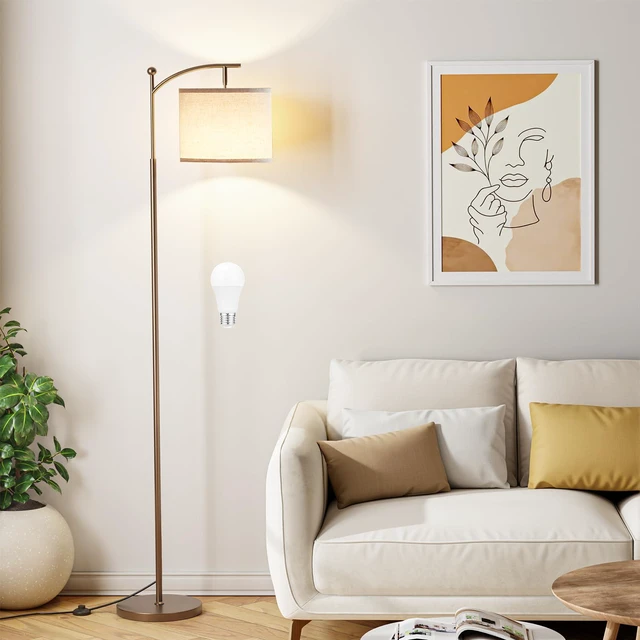 Main image of 60" Floor Lamp for Living Room with 3 Color Temperatures, Adjustable Beige Shade with Brown Pole, Tall Lamp for Bedroom Office Classroom Dorm Room, 9W Bulb Included