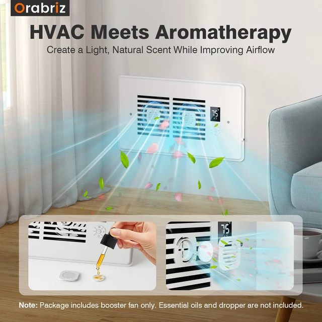 Alt view image 4 of 6 - AC Vent Booster Fan 6" x 12" Register, Fixes Home Uneven Airflow Heavy-Duty 10-Speed Air Booster Fan with Thermostat Control, Remote & LCD Display, Aroma Pad Slot
