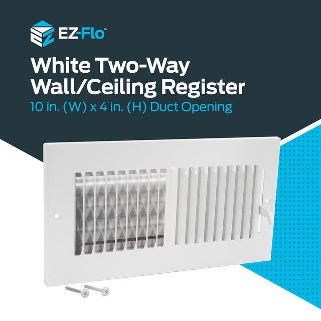 Alt view image 2 of 7 - 10 x 4 Inch (Duct Opening) Air Vent Cover for Wall or Ceiling, Two-Way Ventilation Register, Solid Steel HVAC Register Cover, White, 61609 (Pack of 2)