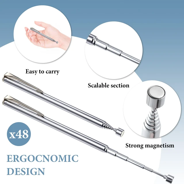 Alt view image 3 of 6 - 48 Pieces Telescoping Magnetic Pick up Tool, 25 Inch,Silver Slim Retractable with Pocket Clip, Extending Magnet Grabber for Mechanic Garage Workshop, Gift for Father Handyman
