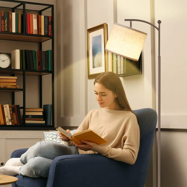 Alt view image 4 of 7 - 60" Floor Lamp for Living Room with 3 Color Temperatures, Adjustable Beige Shade with Brown Pole, Tall Lamp for Bedroom Office Classroom Dorm Room, 9W Bulb Included