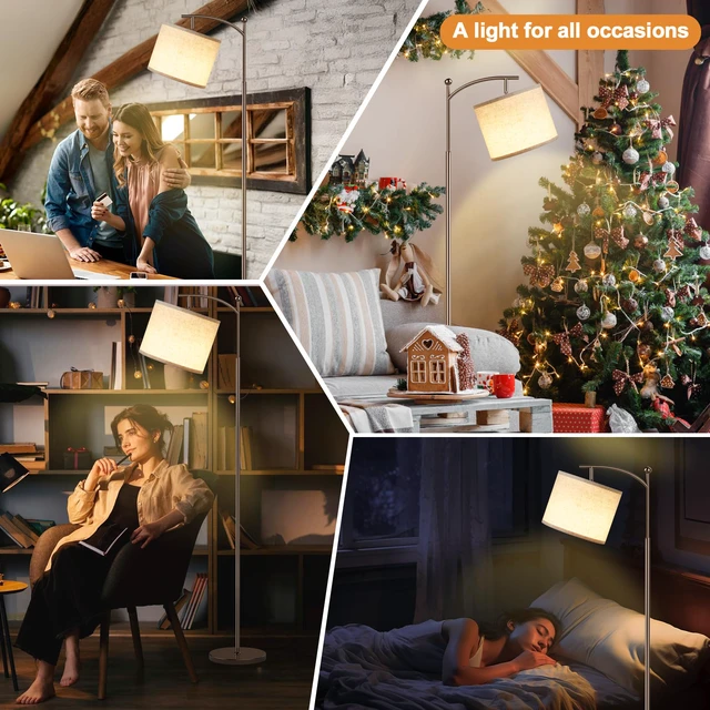 Alt view image 5 of 7 - 60" Floor Lamp for Living Room with 3 Color Temperatures, Adjustable Beige Shade with Brown Pole, Tall Lamp for Bedroom Office Classroom Dorm Room, 9W Bulb Included