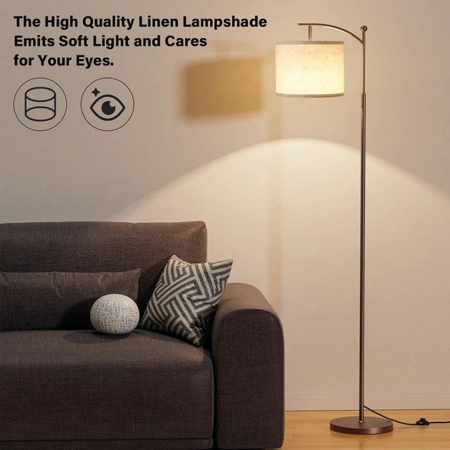 Alt view image 6 of 7 - 60" Floor Lamp for Living Room with 3 Color Temperatures, Adjustable Beige Shade with Brown Pole, Tall Lamp for Bedroom Office Classroom Dorm Room, 9W Bulb Included