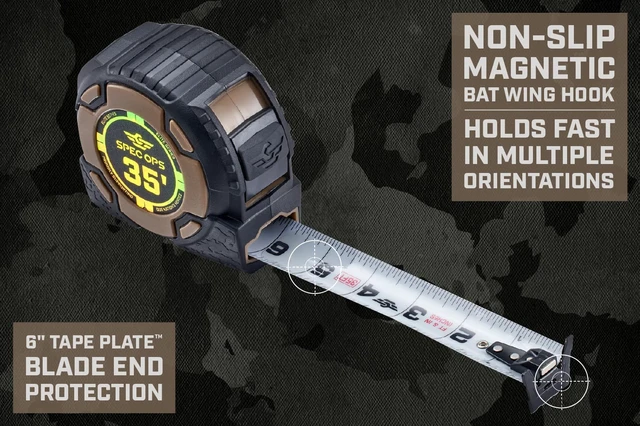 Alt view image 5 of 7 - Elite Heavy Duty Tape Measure, 35 Ft Magnetic 1 1/4 inch double sided blade with 12 foot standout, MIL-X nylon coating resists abrasion, survives 200 foot drops