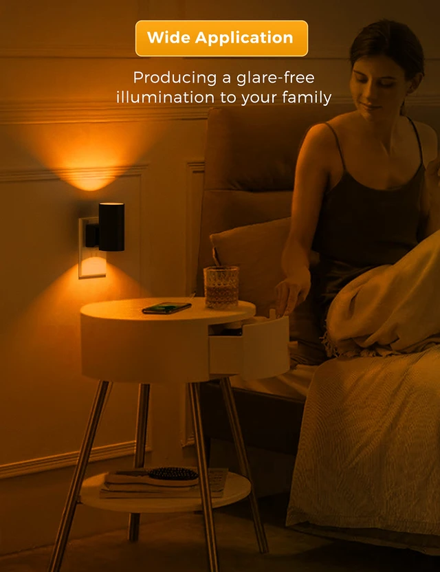 Alt view image 6 of 7 - Night Light, Amber Nightlight,Dimmable Night Light,Light Sensor Yellow Nightlight, 0-100LM, Sleep Light for Kids, Soft & Warm Light for Bedroom, Bathroom, 2 Pack