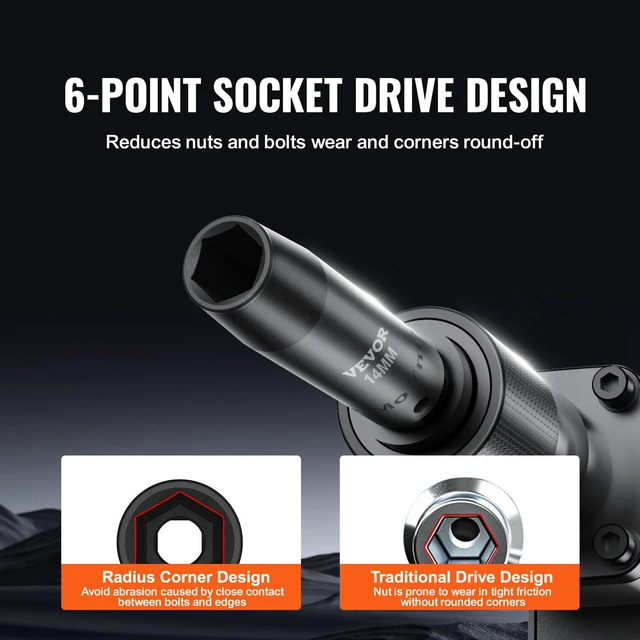 Alt view image 4 of 7 - Impact Socket Set 3/8" Drive, 48-Piece Standard SAE (5/16 to 3/4 inch) & Metric (8 to 22 mm) Size, Deep & Shallow, 6 Point, CR-V, Extension Bar, Universal Joint, 1/2" F to 3/8" M Reducer