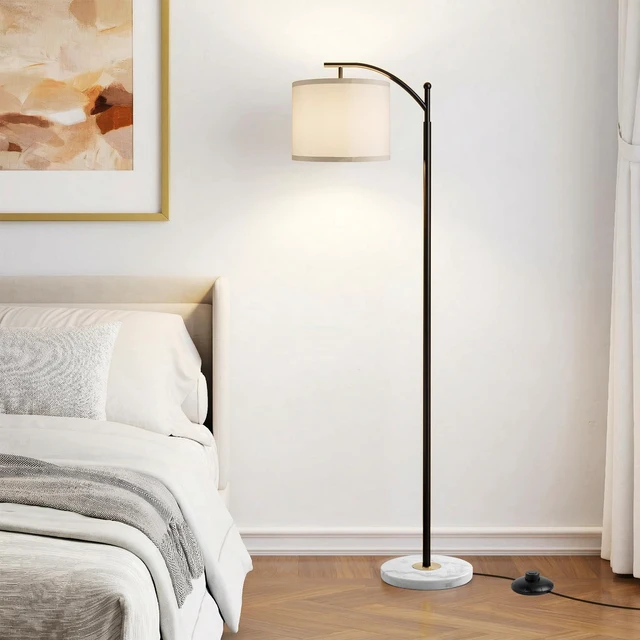 Alt view image 7 of 7 - Floor Lamp for Living Room with Marble Base, Modern Standing Lamp with 3 Color Temperatures Bulb & Adjustable Linen Shade, Tall Lamp for Bedroom Office Reading Nursery