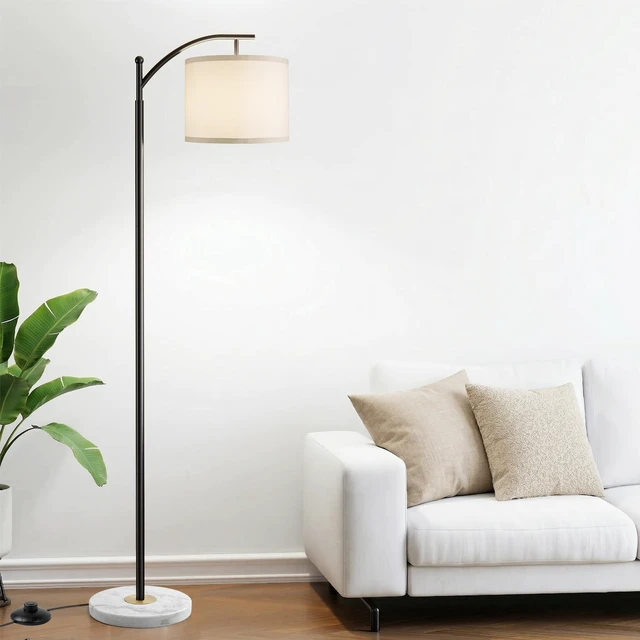 Alt view image 6 of 7 - Floor Lamp for Living Room with Marble Base, Modern Standing Lamp with 3 Color Temperatures Bulb & Adjustable Linen Shade, Tall Lamp for Bedroom Office Reading Nursery