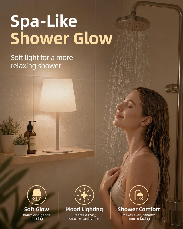 Alt view image 2 of 7 - IP65 Waterproof Shower Lamp Spa-Like Bathroom Lamp, Rechargeable Cordless Mood Light, 3 Color Temps for Relaxing Bathroom & Bathtub Experience 1 Pack (Khaki)