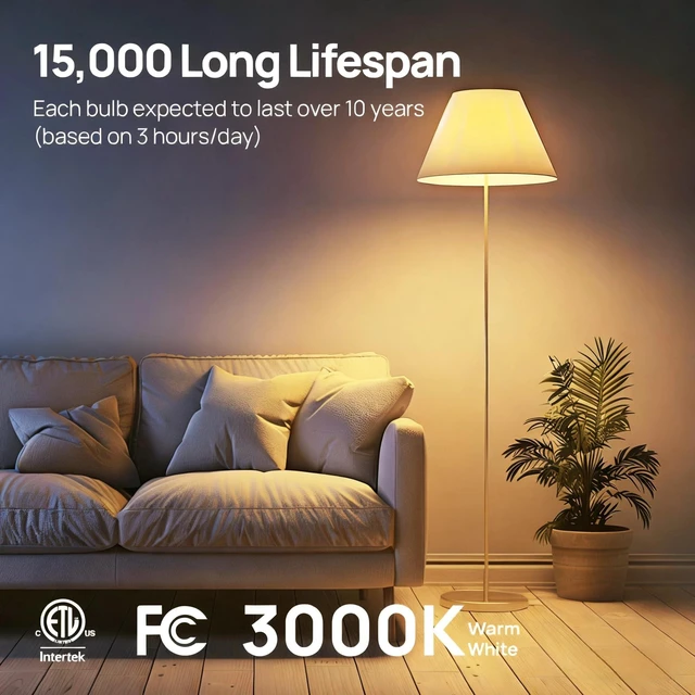 Alt view image 6 of 7 - A19 LED Light Bulbs Dimmable, 60W Equivalent, Energy Efficient 9W, 3000K Warm White, 800 Lumens, E26 Standard Base, 120V, Lighting for Bedroom Living Room Home Office, 6 Packs