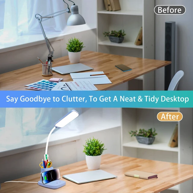 Alt view image 5 of 7 - LED Desk Lamp with 10W Wireless Charging & Pen Holder, Blue CRI 95, 800LM, Stepless Dimming, 3 Modes, 360°Flexible Arm, Touch, Study Table Lamp for Home Office, Dorm Room, with Adapter