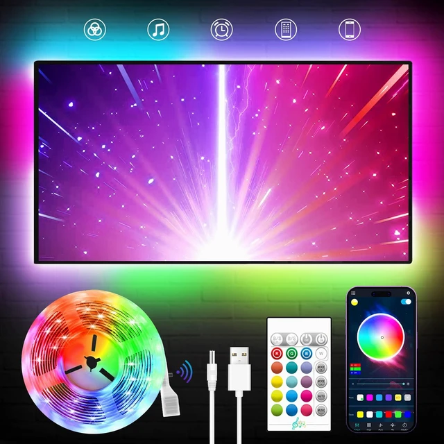 Main image of TV LED Backlight, 23ft LED Lights for 70-100 Inch TVs, RGB TV Backlight Behind with Remote, Music Sync Bluetooth APP Control Strip Lights USB Powered for Bedroom, Gaming Room, Home Décor