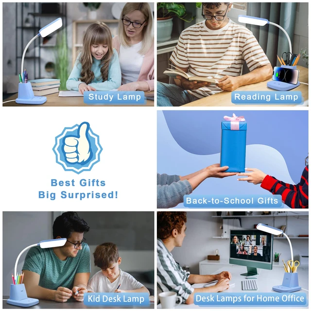Alt view image 7 of 7 - LED Desk Lamp with 10W Wireless Charging & Pen Holder, Blue CRI 95, 800LM, Stepless Dimming, 3 Modes, 360°Flexible Arm, Touch, Study Table Lamp for Home Office, Dorm Room, with Adapter