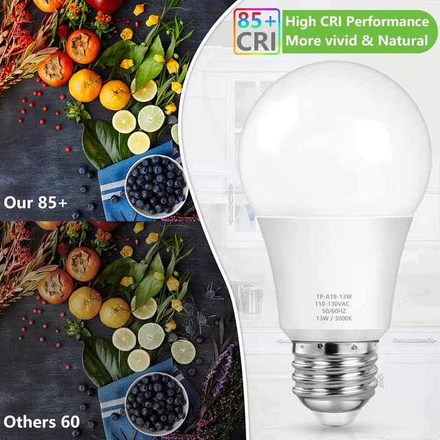 Alt view image 4 of 7 - A19 LED Light Bulbs, 100 Watt Equivalent, Soft White 3000K, 1500 Lumens, E26 Base, Non-Dimmable, 13W Bright LED Bulbs, 4-Pack