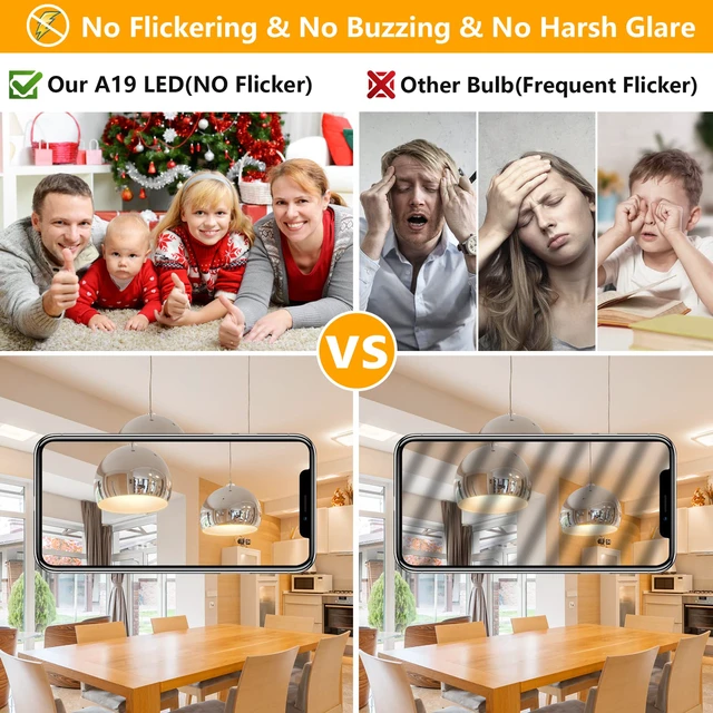 Alt view image 4 of 7 - A19 LED Light Bulbs, 100 Watt Equivalent, Warm White 2700K, 1500 Lumens, E26 Base, Non-Dimmable, 13W Bright LED Bulbs, 4-Pack