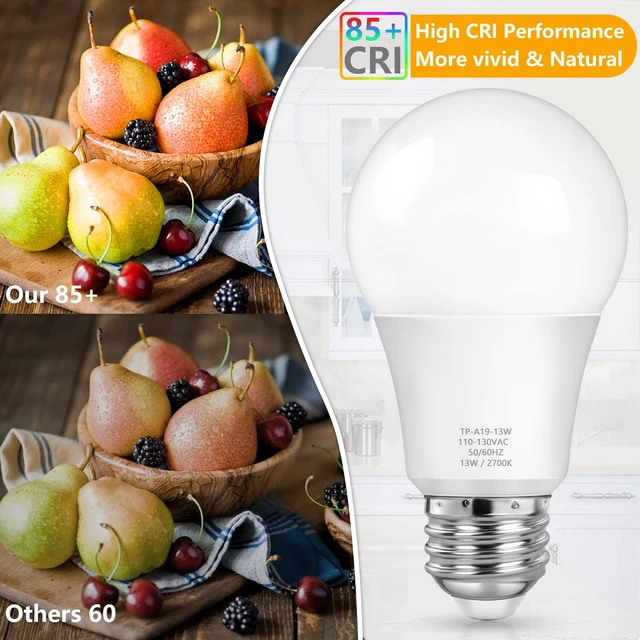 Alt view image 3 of 7 - A19 LED Light Bulbs, 100 Watt Equivalent, Warm White 2700K, 1500 Lumens, E26 Base, Non-Dimmable, 13W Bright LED Bulbs, 4-Pack