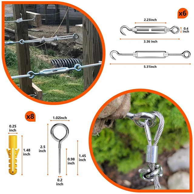 Alt view image 4 of 7 - Wire Rope Crimper Kit, 328ft 1/16" Stainless Steel Cable, Swager with 200Pcs Crimping Sleeves and 50Pcs M2 Thimbles, 6Pcs M4 Hook & Eye Turnbuckle and 8Pcs Eye Screws for Railing, Decking, H