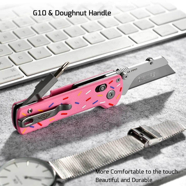 Alt view image 7 of 7 - U1 Pro Multitool Folding Utility Knife with Screwdriver Quick Change Blade EDC Utility Knife with Secure Rail Lock & Pocket Clip for Men Women (Doughnut)