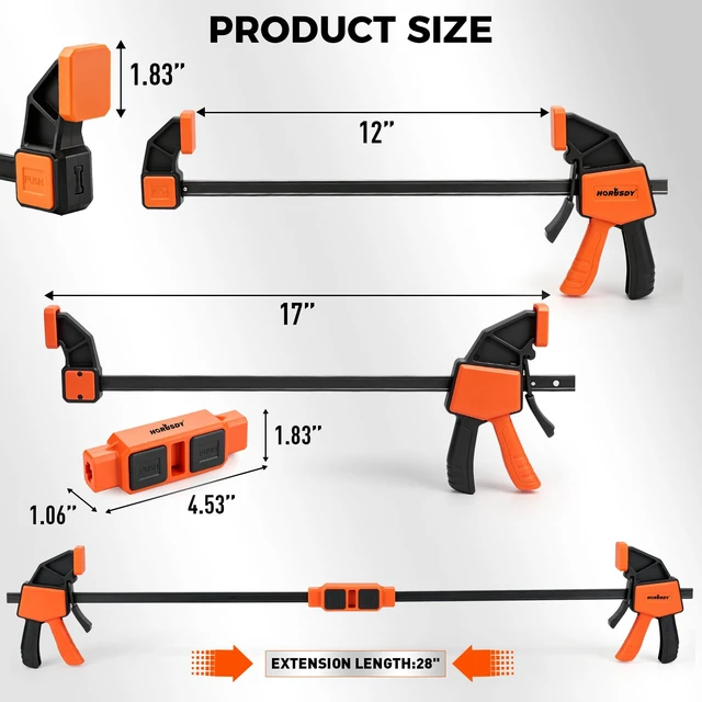 Alt view image 2 of 7 - 3-Pack Wood Clamps for Woodworking, 2-Piece 12" Bar Clamps with Clamp Connector, Quick-Release Wood Clamps with 150 LBS Load Limit, Wood Clamp Set for Woodworking, Gluing & DIY Projects