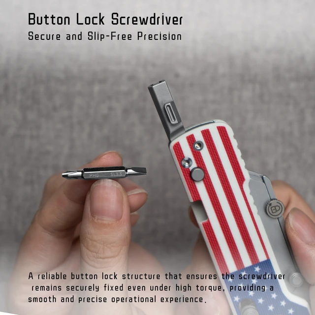 Alt view image 4 of 7 - U1 Pro Multitool Folding Utility Knife with Folding Screwdriver Quick Change Blade, Secure Rail Lock & Pocket Clip for Camping, Hiking and Everyday Carry (Stars & Stripes)