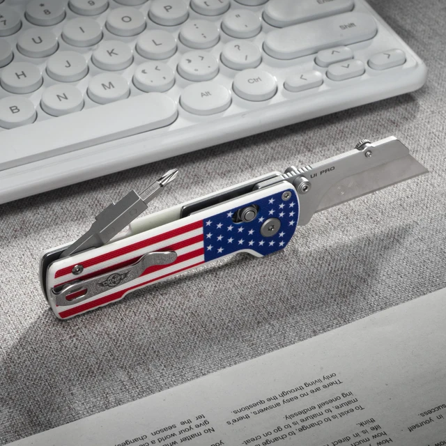 Alt view image 2 of 7 - U1 Pro Multitool Folding Utility Knife with Folding Screwdriver Quick Change Blade, Secure Rail Lock & Pocket Clip for Camping, Hiking and Everyday Carry (Stars & Stripes)