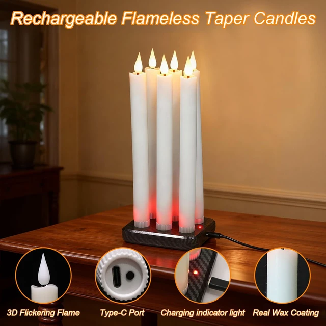 Alt view image 3 of 7 - Rechargeable Flameless Taper Candles Charging Base & 2 Remote White LED Candles Battery Operated, Real Wax Rechargeable Candlesticks, Christmas Wedding Party Home Decor, 6 Pack, 0.78 x 9.8 In