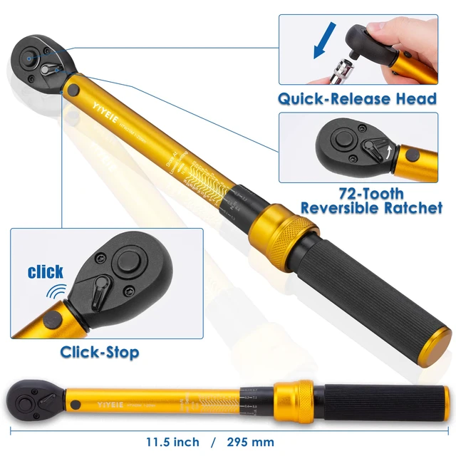 Alt view image 7 of 7 - 1/4 Inch Drive Bike Torque Wrench, 1-25 Nm (10-222.5 in.lb) 27 PCS Click Bicycle Torque Wrench with Bit Sockets, 0.1 Nm Micro, 72-Tooth Ratchet, 3/8 Adapter, for MTB, E-Bike, Motorcycle