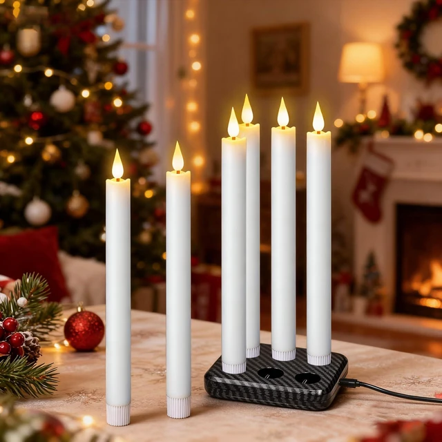 Alt view image 6 of 7 - Rechargeable Flameless Taper Candles Charging Base & 2 Remote White LED Candles Battery Operated, Real Wax Rechargeable Candlesticks, Christmas Wedding Party Home Decor, 6 Pack, 0.78 x 9.8 In
