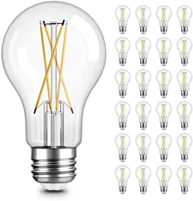 Main image of A19 LED Edison Light Bulb, E26 Dimmable Bulb, 60W Equivalent, 24 Pack Vintage Warm White Bulb 2700K, 8W 800LM High Brightness, E26 Base, A19, 80+ CRI, Clear Glass Filament Bulb for Living Room