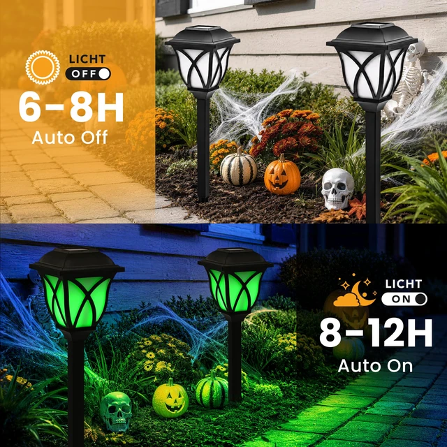 Alt view image 5 of 7 - Solar Halloween Lights Outdoor, LED Solar Pathway Lights 8 Pack Garden Light Outdoor Decorations, Garden Decor for Yard, Patio, Landscape, Planter, Walkway (Green)