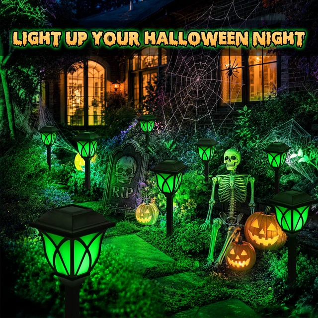 Alt view image 2 of 7 - Solar Halloween Lights Outdoor, LED Solar Pathway Lights 8 Pack Garden Light Outdoor Decorations, Garden Decor for Yard, Patio, Landscape, Planter, Walkway (Green)