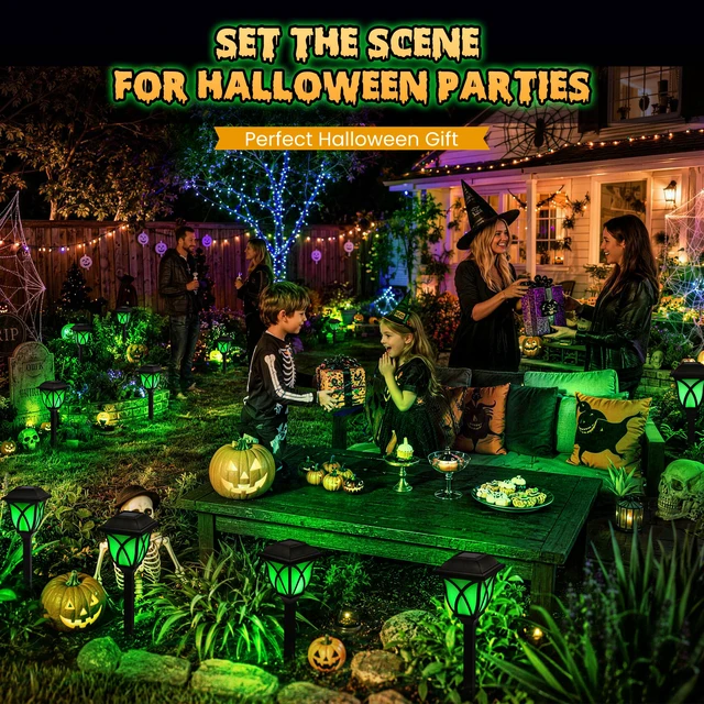 Alt view image 6 of 7 - Solar Halloween Lights Outdoor, LED Solar Pathway Lights 8 Pack Garden Light Outdoor Decorations, Garden Decor for Yard, Patio, Landscape, Planter, Walkway (Green)