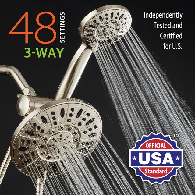 Alt view image 2 of 6 - 7" Premium High Pressure 3-way Rain & Handheld Shower Head Combo Enjoy Dual 6-Setting Luxury Shower Heads Separately or Together for the Best of Both Worlds! Stainless Steel Hose - Nickel