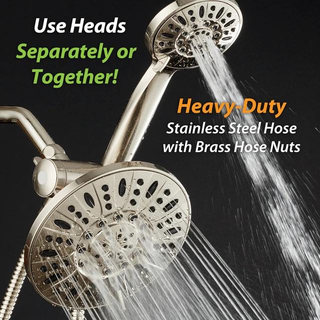 Alt view image 5 of 6 - 7" Premium High Pressure 3-way Rain & Handheld Shower Head Combo Enjoy Dual 6-Setting Luxury Shower Heads Separately or Together for the Best of Both Worlds! Stainless Steel Hose - Nickel