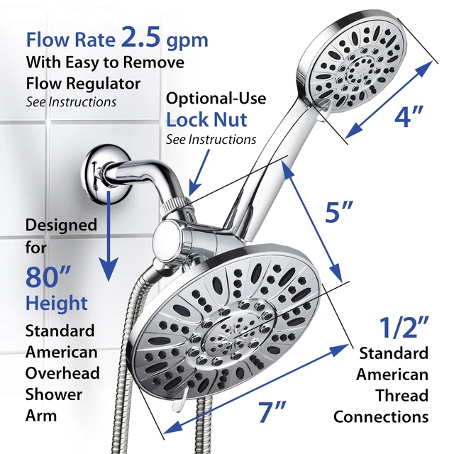 Alt view image 7 of 7 - 7" Premium High Pressure 3-way Rain & Handheld Shower Head Combo Enjoy Dual 6-Setting Luxury Shower Heads Separately or Together for the Best of Both Worlds! Stainless Steel Hose - Nickel