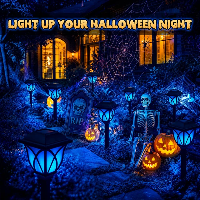 Alt view image 2 of 7 - Solar Halloween Lights Outdoor Decor, Solar Pathway Lights 8 Pack Outdoor Halloween Decorations for Garden, Yard, Patio, Landscape, Planter, Walkway (Blue)