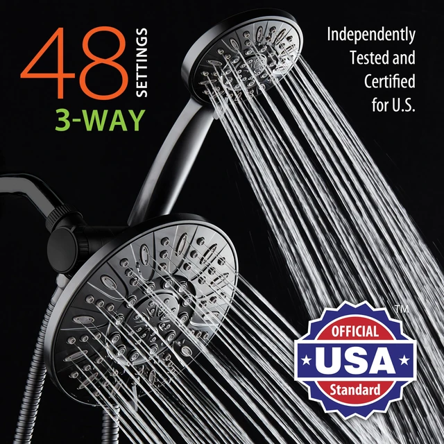 Alt view image 2 of 6 - 7" Premium High Pressure 3-way Rain & Handheld Shower Head Combo Enjoy Dual 6-Setting Luxury Shower Heads Separately or Together for the Best of Both Worlds! Stainless Steel Hose - Black