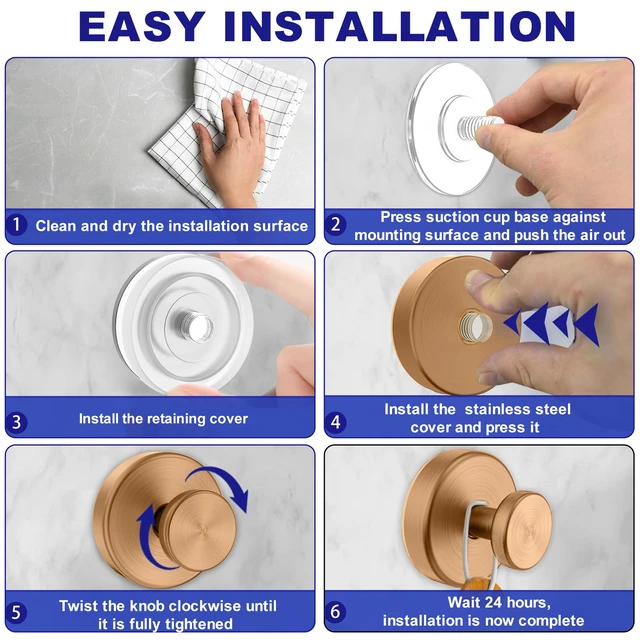 Alt view image 4 of 7 - Suction Cup Hooks for Shower, Removable Towel Hooks for Bathroom Window Glass Door Wall, Bath Robe Looafh Wreath Hook for Hanging - 2 Pack, Champagne Bronze