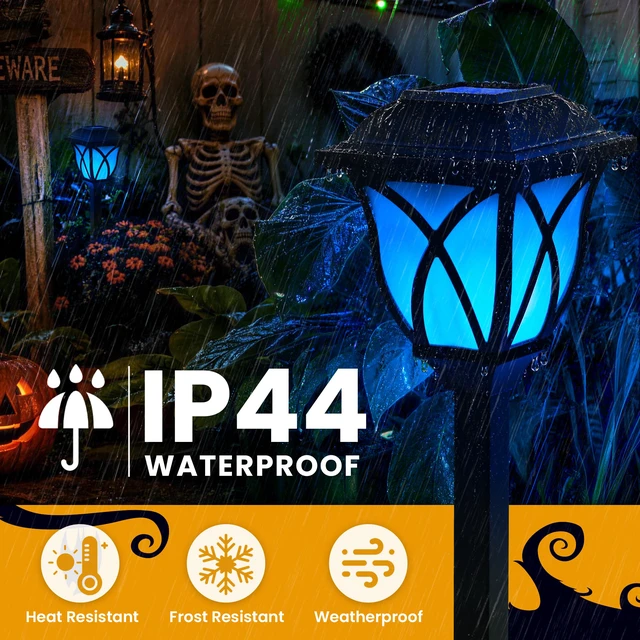 Alt view image 6 of 7 - Solar Halloween Lights Outdoor Decor, Solar Pathway Lights 8 Pack Outdoor Halloween Decorations for Garden, Yard, Patio, Landscape, Planter, Walkway (Blue)
