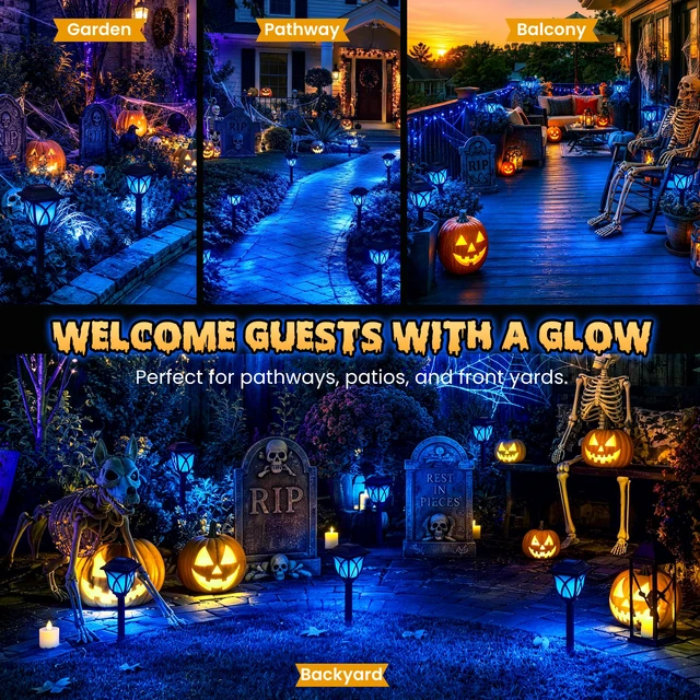 Alt view image 4 of 7 - Solar Halloween Lights Outdoor Decor, Solar Pathway Lights 8 Pack Outdoor Halloween Decorations for Garden, Yard, Patio, Landscape, Planter, Walkway (Blue)