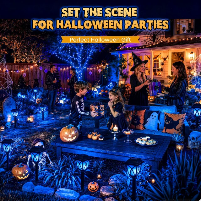 Alt view image 5 of 7 - Solar Halloween Lights Outdoor Decor, Solar Pathway Lights 8 Pack Outdoor Halloween Decorations for Garden, Yard, Patio, Landscape, Planter, Walkway (Blue)