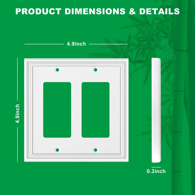 Alt view image 3 of 6 - White Decorative Double Decorator Light Switch Covers Wall Plate 2 Pack Natural Material 2 Gang Rocker Switch Plates for Receptacle, GFCI Outlet, Dimmer Switch - Modern Style
